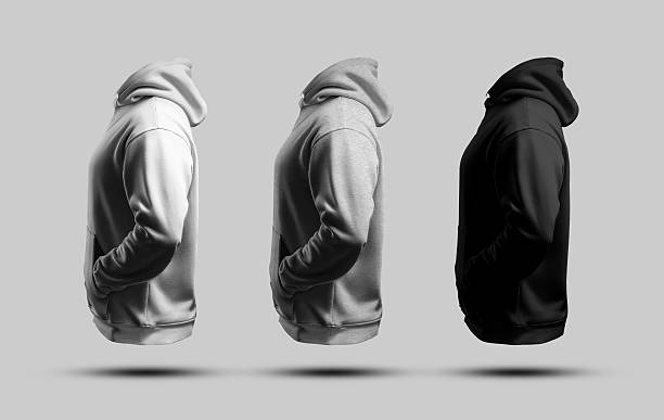 istock Template of white, black, heather hoodie oversized 3D rendering, side view, Men's apparel with shadows, hands in pocket, for design, branding. Set 2218883329