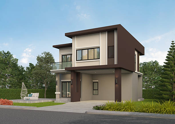 istock Modern house exterior day light with lawn grass.3d rendering 2218894231