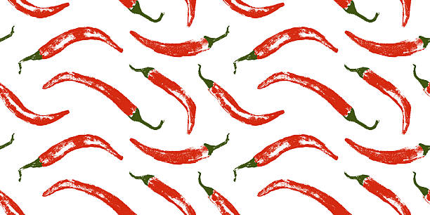 vektor nahtloses handgezeichnetes chili-pfeffer-muster. - mexikanische küche stock-grafiken, -clipart, -cartoons und -symbole
