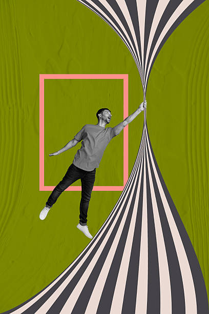 istock 3D collage design composite trend artwork sketch of illustration young guy smile positive hand hold line psychedelic shape striped hang 2218907734