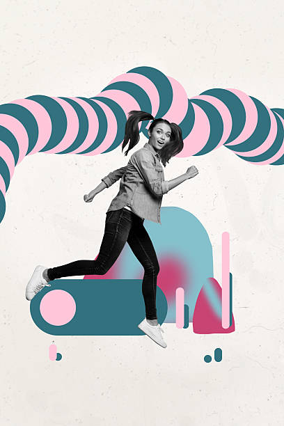 istock Poster picture collage of person stand run under visual effect lines on white background 2218909588