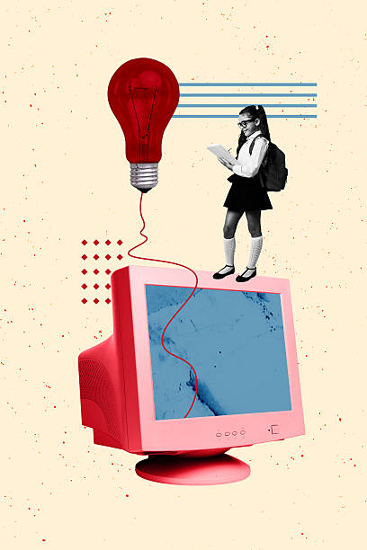 istock Composite sketch 3D photo collage of brainstorming AI learning digital school intellect back school age young girl stand write notebook 2218910404