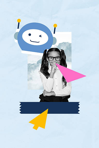 istock Sketch image artwork composite 3D photo collage of bot ai autumn back school knowledge pupil young school age girl portrait smile talk 2218910482