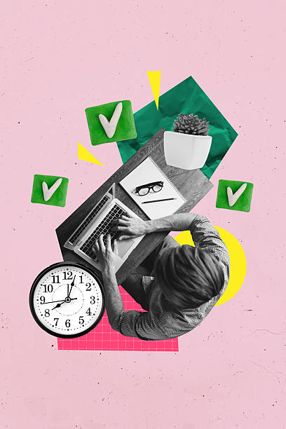 istock 3d sketch image vertical collage of workaholic businessman sit workplace type laptop keypad checkmark approval project deadline 2218912809