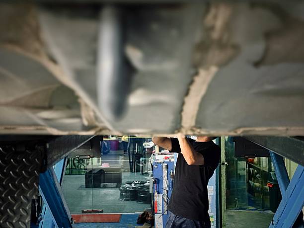istock Adult man working under the car chasis 2218926362