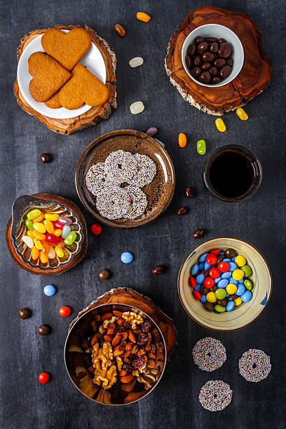 istock Various sweet food on black background. 2218928041