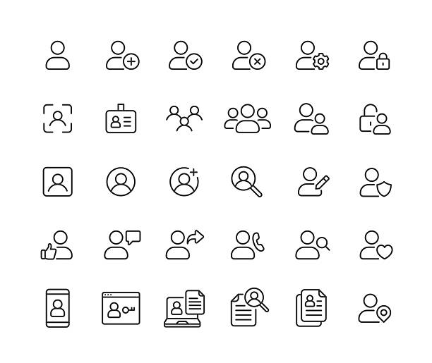 illustrations, cliparts, dessins animés et icônes de icônes de ligne de compte utilisateur. pixel parfait. trait modifiable. - registre
