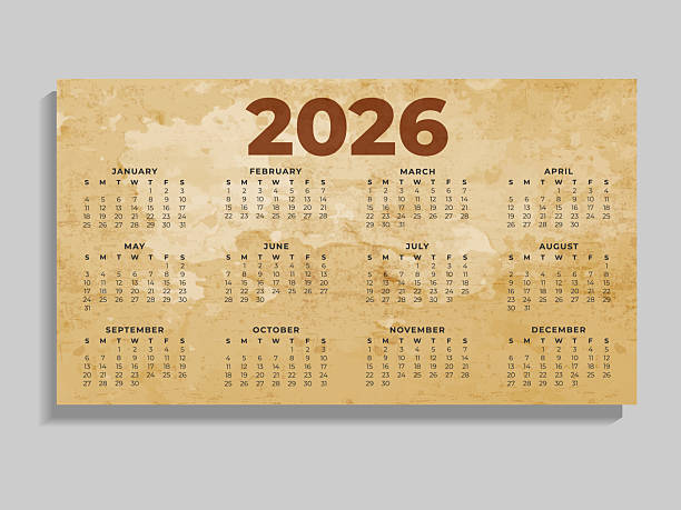 One Page Retro Calendar 2026 for Planner and Interior.Vintage Vector Calendar 2026