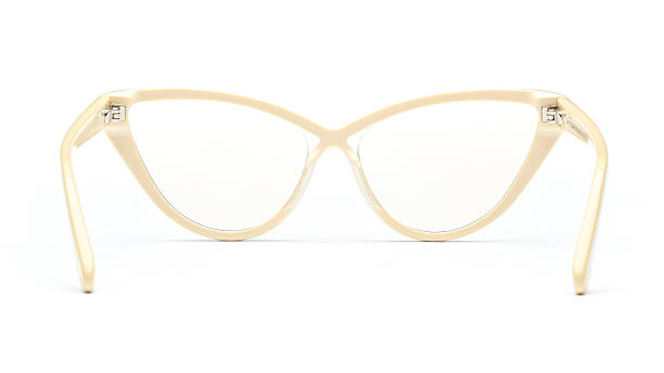 Glasses back view with cat eye frame isolated on white background. Rear view beige Eyeglasses vintage shape with retro style for design template. Fashion eyewear backside office and business style.