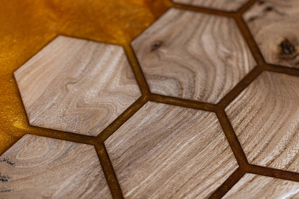 Honeycomb Wood and Resin Table Top with Golden Shimmer