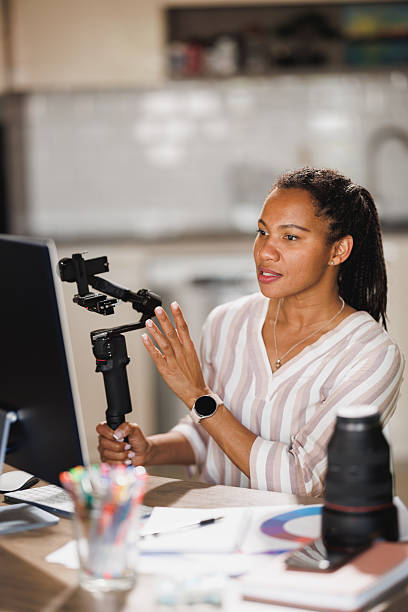 istock Black Woman Vlogging From Home Office 2218953964