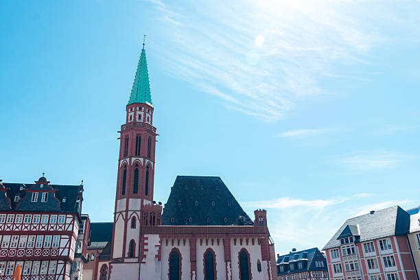 Frankfurt, Germany- April 19, 2025: Old St. Nicholas Church (Alte Nikolaikirche), a medieval Lutheran church located in historic old town (Altstadt) near Römer city hall