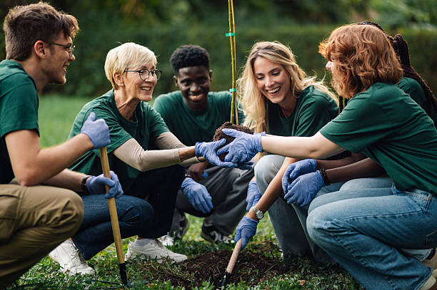 istock Volunteers planting a new tree sapling in the park 2218970907
