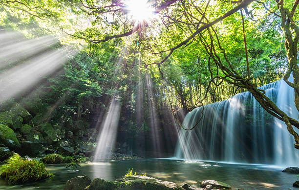istock Sunlight Filtering Through at Nabegataki Waterfall, Kumamoto, Japan 2218989888