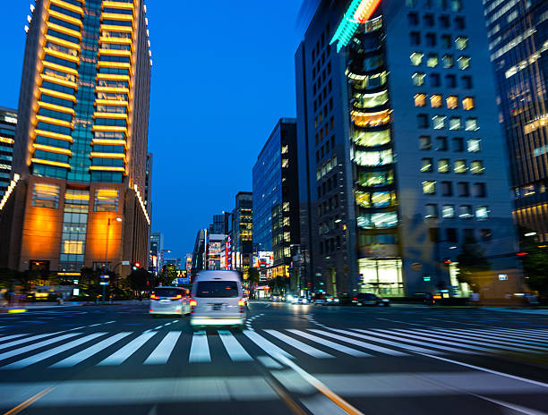 Evening Traffic in Central Tokyo with Skyscrapers