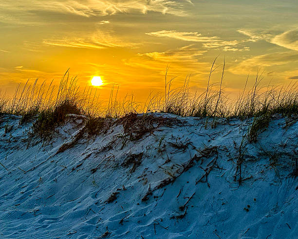istock Golden Hour Serenity: Navarre Beach, Florida Sunset, and White Sand Dunes 2218992497
