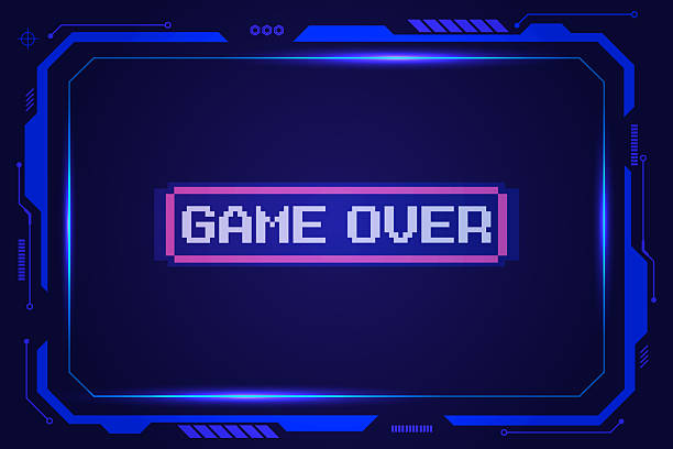 istock Game Over, Retro games for game assets in retro futuristic sci-fi background vector illustration. Glowing neon from an old arcade 2218993116