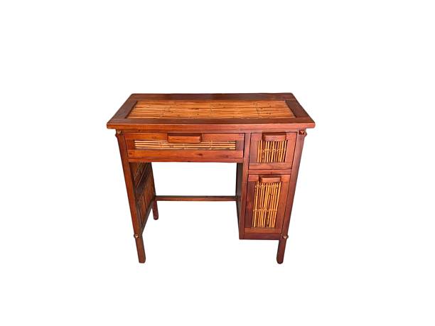 istock Wooden table decorated with brown bamboo 2218997994