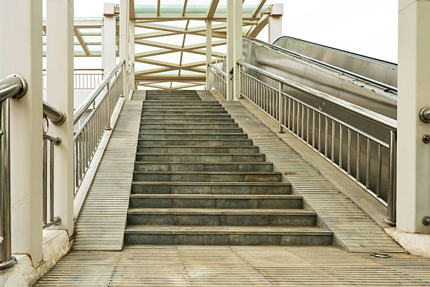 Flight of Stairs to a Modern Pedestrian Bridge