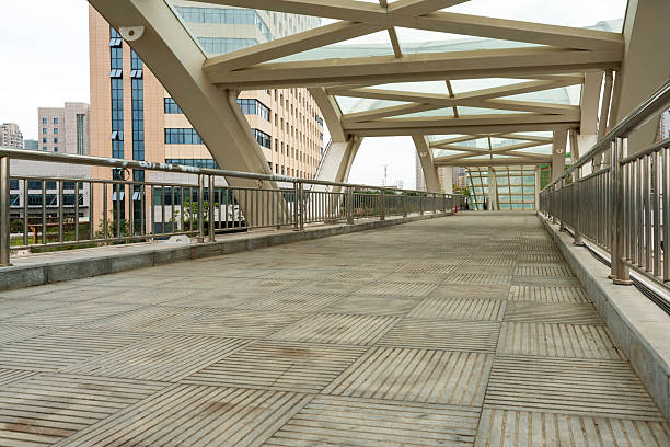 Inside of a modern overhead pedestrian bridge