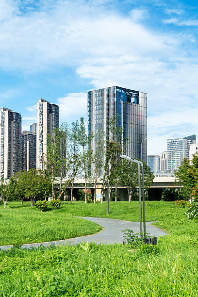 istock city park with modern building background in shanghai 2219002011