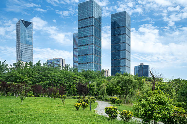 istock city park with modern building background in shanghai 2219002492