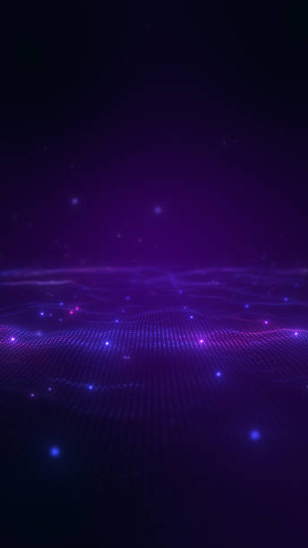 Futuristic Tech Grid Background, Glowing Dots in Purple Blue Neon.
