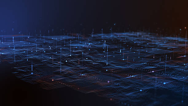 istock Futuristic Digital Grid Background with Glowing Blue and Red Lights 2219010870