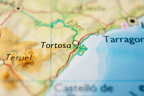 Close macro view of Tortosa on map.