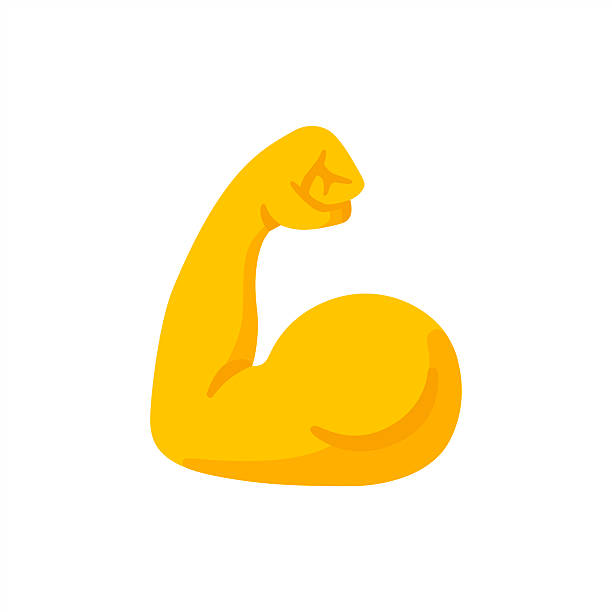 Biceps 3d isolated emoji gesture illustration. Flexed biceps icon in 3d style. Muscle arm isolated on white background. Fit and strong muscular, bodybuilding. Strong emoji
