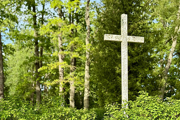 istock A White Cross in Nature A Serene Setting Surrounded by Lush Green Trees and Tranquil Scenery 2219018309