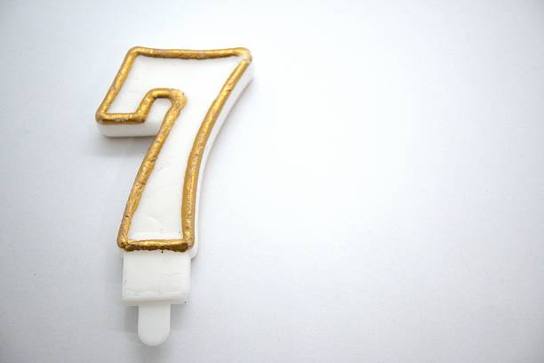 istock Number 7 birthday candle close up with white background. 2219019522