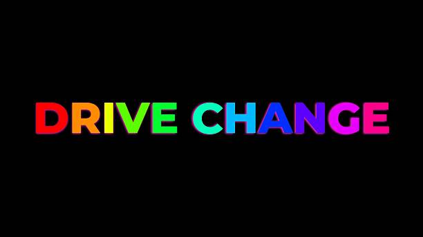 istock Large Text DRIVE CHANGE with randomly colored letters with colors of the rainbow on black 2219023780