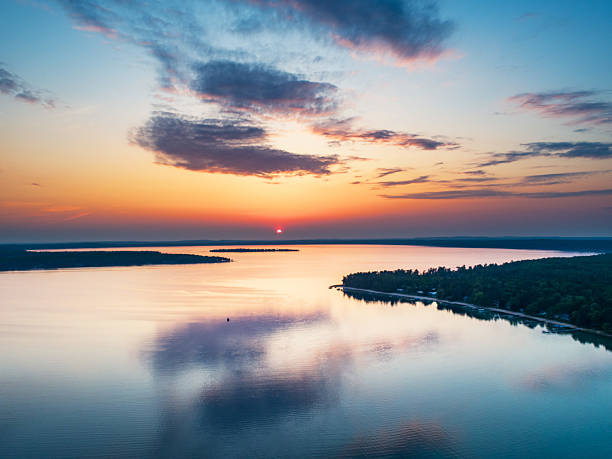 Sunset over Higgins Lake Michigan. Taken with a drone.