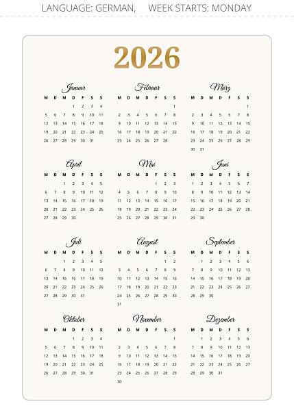 German Calendar On 2026 Year Germany Stock Download German Calendar On 2026 Year Germany 