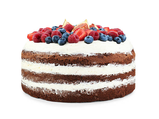 istock Delicious chocolate sponge cake with berries isolated white 2219048683