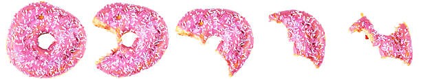 istock Banner whole and bitten donut isolated on white 2219051915