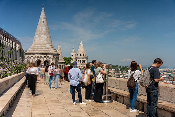 Budapest, Hungary - April 19, 2025: Observation point at Fisherman's Bastion in Budapest
