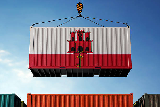istock Gibraltar trade cargo container hanging against clouds background 2219054057