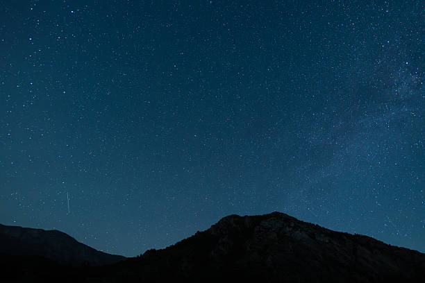 Beautiful night landscape, Bright Milky Way galaxy over the mountains, starry sky.