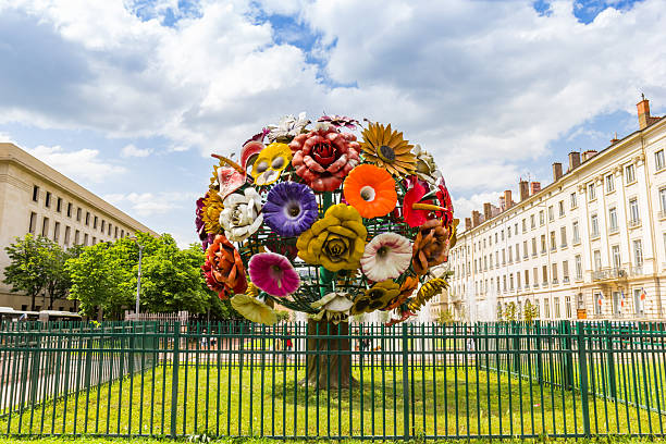 Flower tree sculpture on the Antonin Poncet square in Lyon, France
