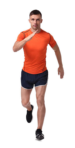 istock Man in sportswear running on white background 2219055519