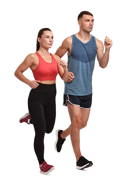 istock Woman and man running on white background 2219055560