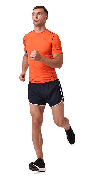 istock Man in sportswear running on white background 2219055571