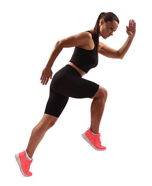 istock Woman in sportswear running on white background 2219055607