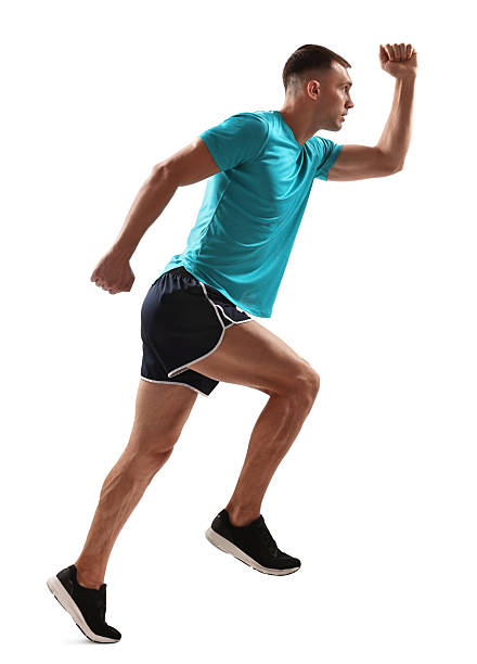 istock Man in sportswear running on white background 2219055657
