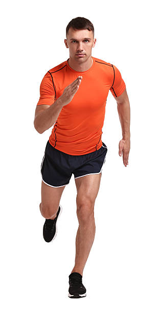 istock Man in sportswear running on white background 2219055658