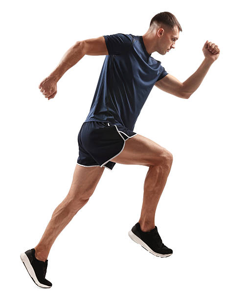 istock Man in sportswear running on white background 2219055683