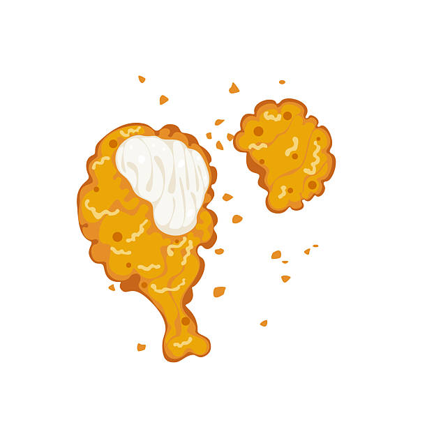 Cute vector illustration of a golden, crispy fried chicken leg torn apart on a white background. Cartoon style suitable for fast food, street food, menu, favorite food or restaurant theme design. Cute vector illustration of a golden, crispy fried chicken leg torn apart on a white background. Cartoon style suitable for fast food, street food, menu, favorite food or restaurant theme design. fried chicken stock illustrations