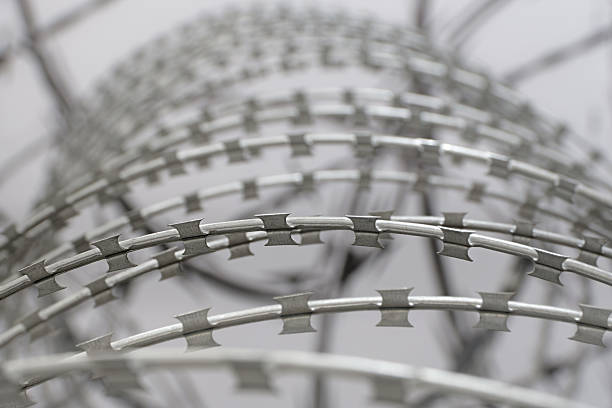 istock Coils and loops of barbed steel wire 2219071662